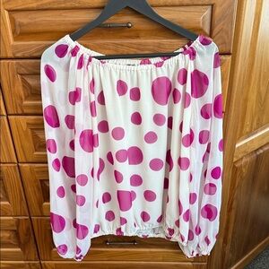 Pink Polka Dot Off-Shoulder Blouse